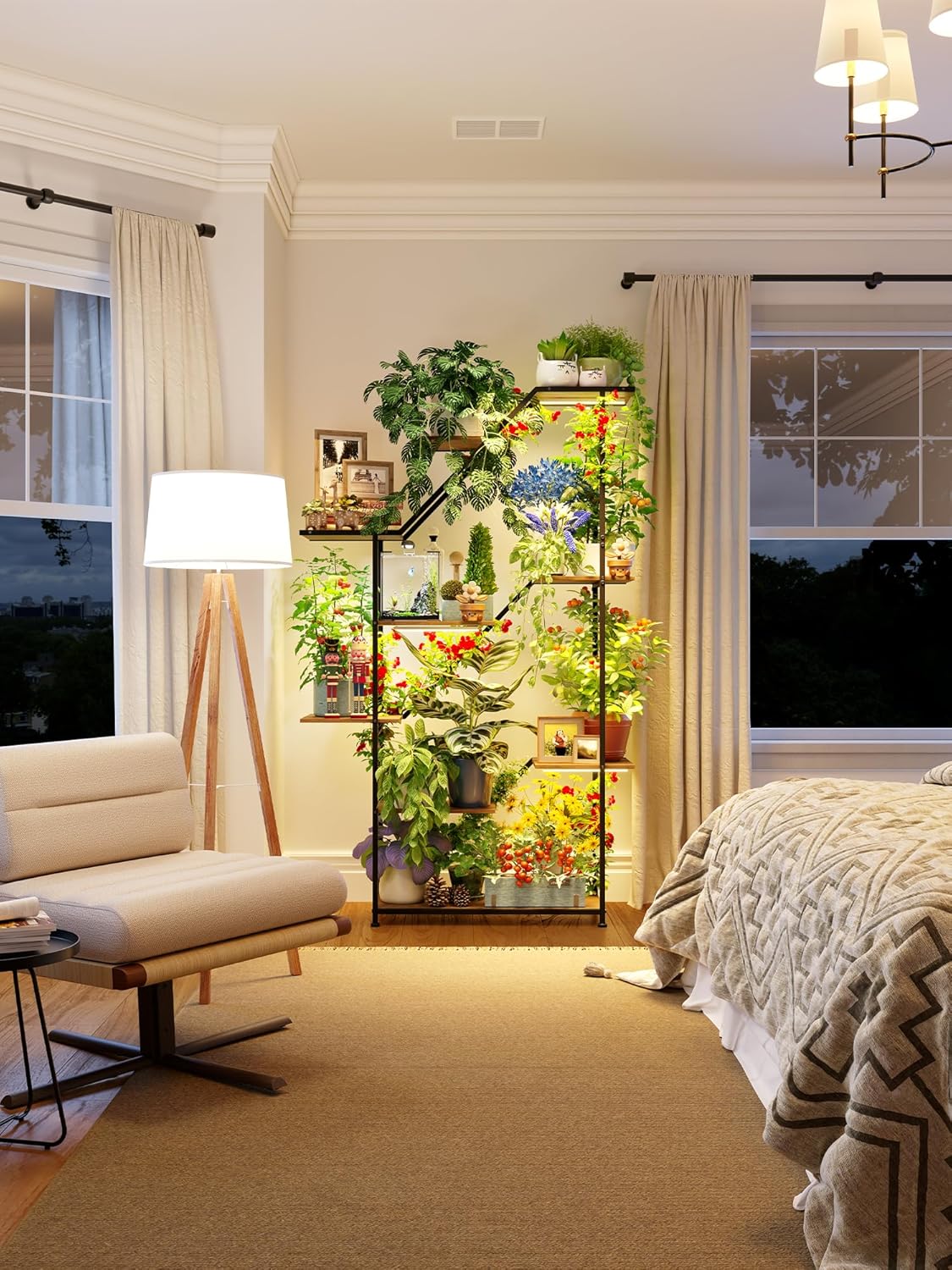 Lighted Plant Stand with Grow Lights – Multi Tier Metal Shelf Rack for Indoor Succulent Flower Tree or Herb Display