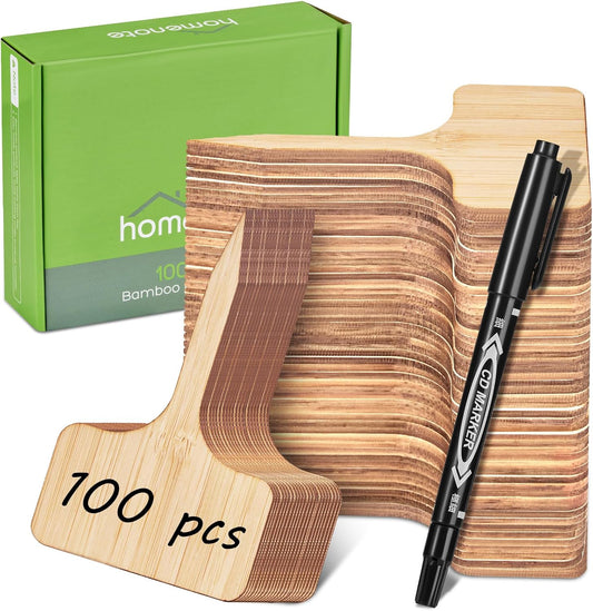 Homenote Bamboo Plant Labels 100Pcs Plant Tags for Seedling T-Type Tags for Plants Outdoor Garden Markers Vegetable Seedling(2.36 * 4“)