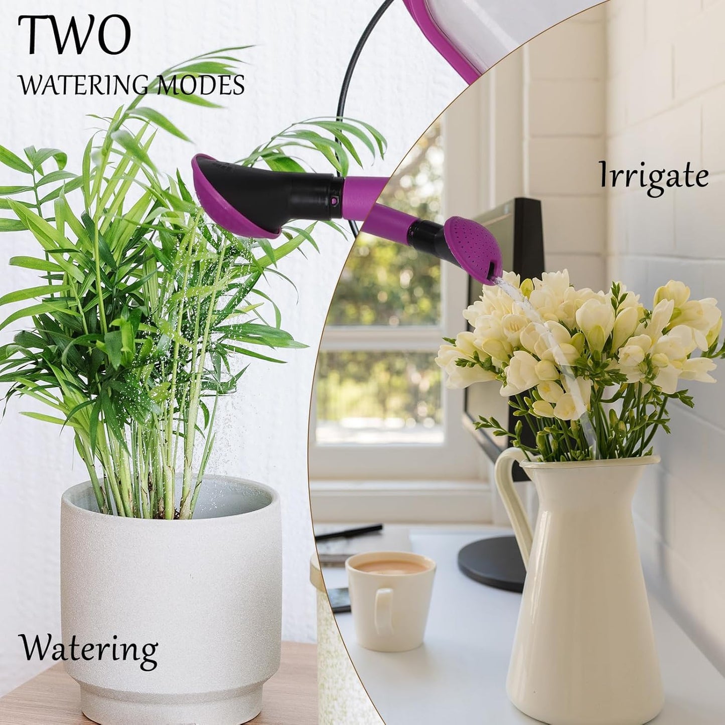 Foldable Watering Can 0.8 Gallon Transparent Plastic with Long Spout & Ergonomic Handle, Compact for Indoor Outdoor Plants（Purple）