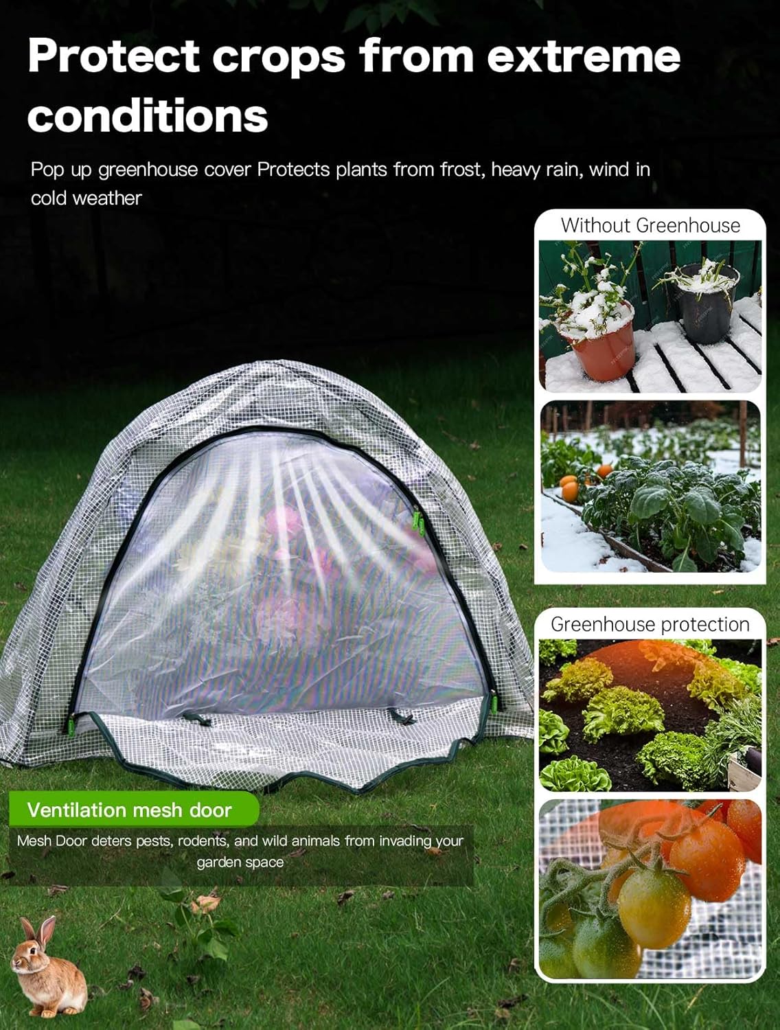 Pop up Greenhouse Tent Cover Plant House,Gardening Flower Sunshine Room with Mesh Windows,Backyard PE Cover for Cold Frost Protector with Stakes and Rope Guys (Mini Size 45″x22″)