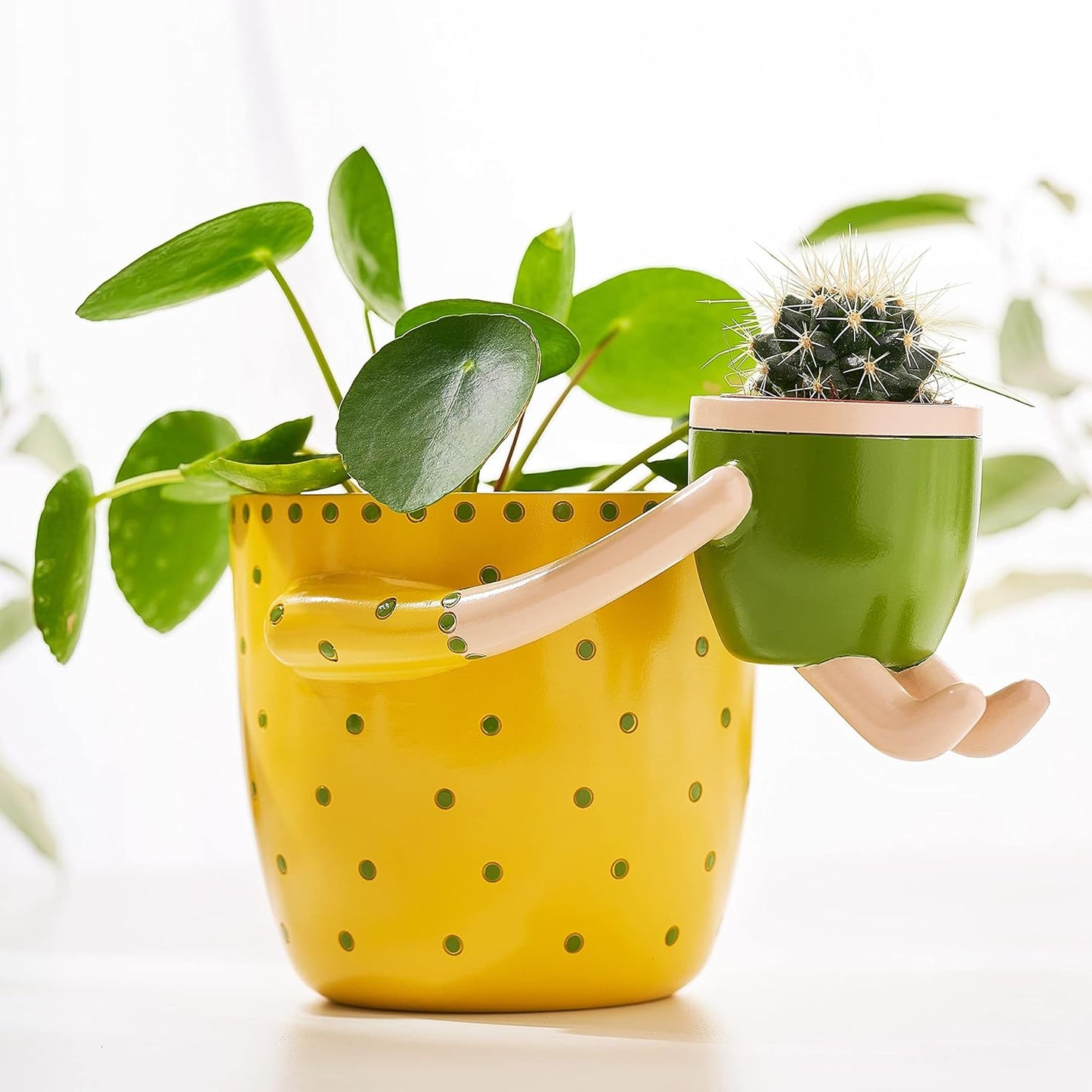 VIRTUNE Adorable Plant Pots. 5" Flower Pot & 2" Small Succulent Pot with Drainage. Small Plant Pots, Cute Pots for Plants, Succulent Planter (Light Yellow)