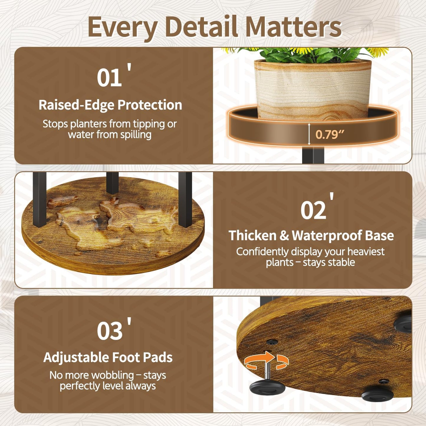 LASZOLA Black 3 Tier Tall Metal Plant Stand Indoor for Large Planter, Heavy Duty Wrought Iron Vertical Big Flower Rack, Sturdy Spiral Multiple High Organizer for Modern Patio House Bathroom Corner