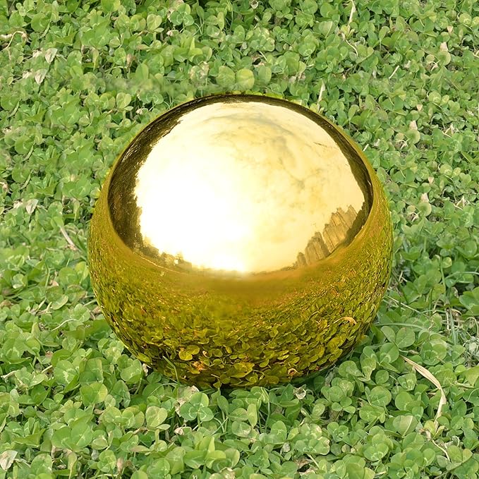 Nerien Gazing Ball, Stainless Steel Garden Mirror Globe, Polished Ornament Sphere, Hollow Floating Reflective Hemisphere, for Home Outdoor Pond Housewarming Swimming Pool Decoration, Gold, 5Pcs Mix
