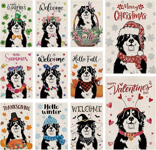 Seasonal Garden Flags Bernese Mountain Double Sided Flags Set of 11 Holiday Farmhouse Indoor Outdoor Yard Lawn Christmas Gifts Decorations 12.5x18 Inch