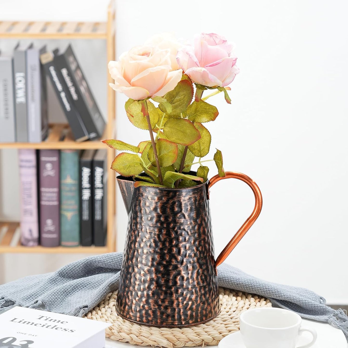 Copper Colored Metal Decorative Watering Can Metal Flower Milk Jug Vase Pitcher Holder for Indoor Outdoor Plants
