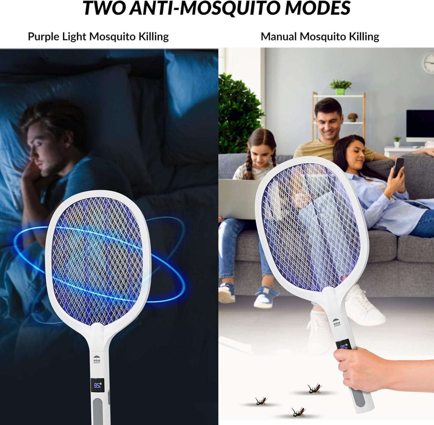 2 in 1 Electric Bug Zapper, Mosquitoes Trap Lamp & Racket, USB Rechargeable Electric Fly Swatter for Home and Outdoor Powerful Grid 3-Layer Safety Mesh Safe to Touch, Pack of 2