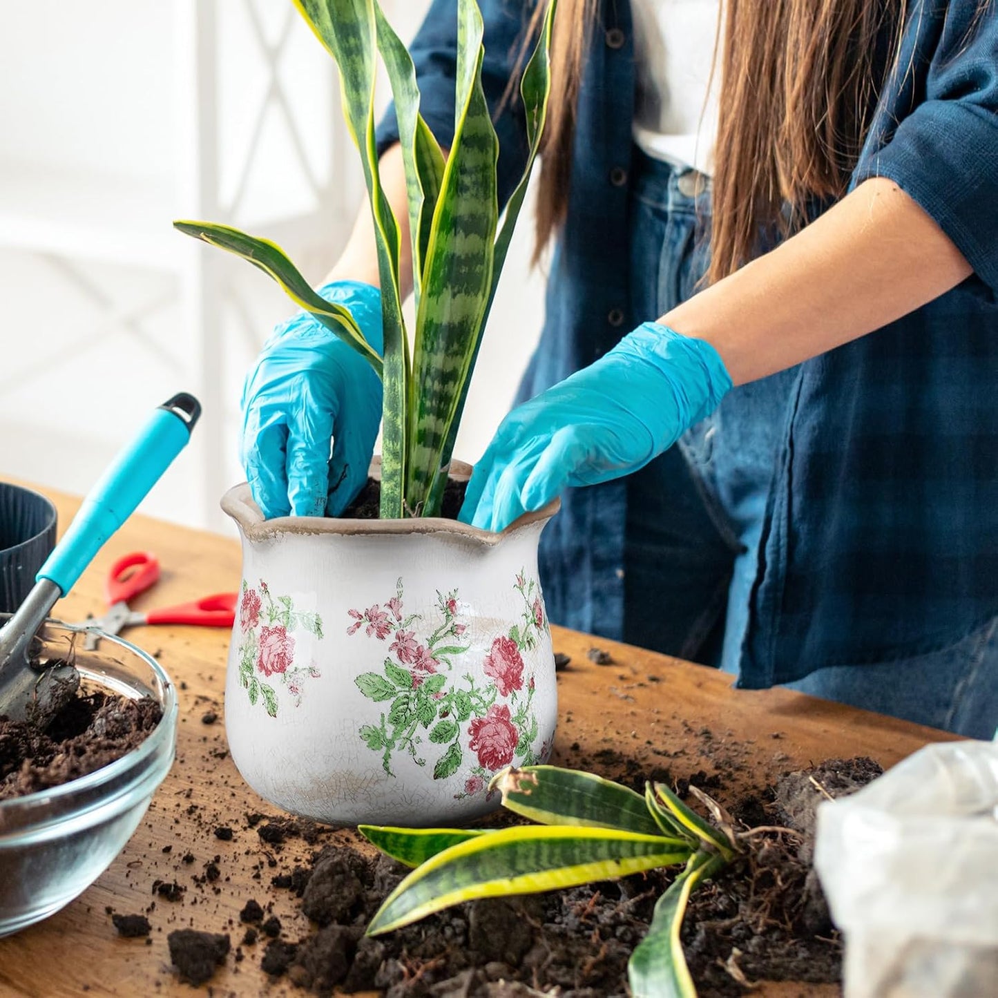 Newtay 6 Inch Ceramic Plants Pots Vintage Ceramic Flower Planters Crackle Glaze Finish Flower Pots Decorative Floral Vintage Planters for Living Room Garden Home Decor Gifts(Classic)