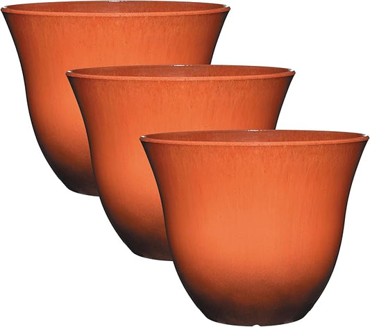 Classic Home and Garden Honeysuckle Resin Flower Pot Planter, Orange Ember, 13" (Pack of 3)