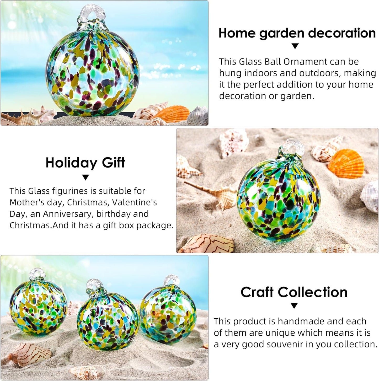 EUSTUMA Hand Blown Glass Witch Ball,Glass Ball Ornament Hanging Garden Gazing Ball Indoor Outdoor Home Décor. (4)