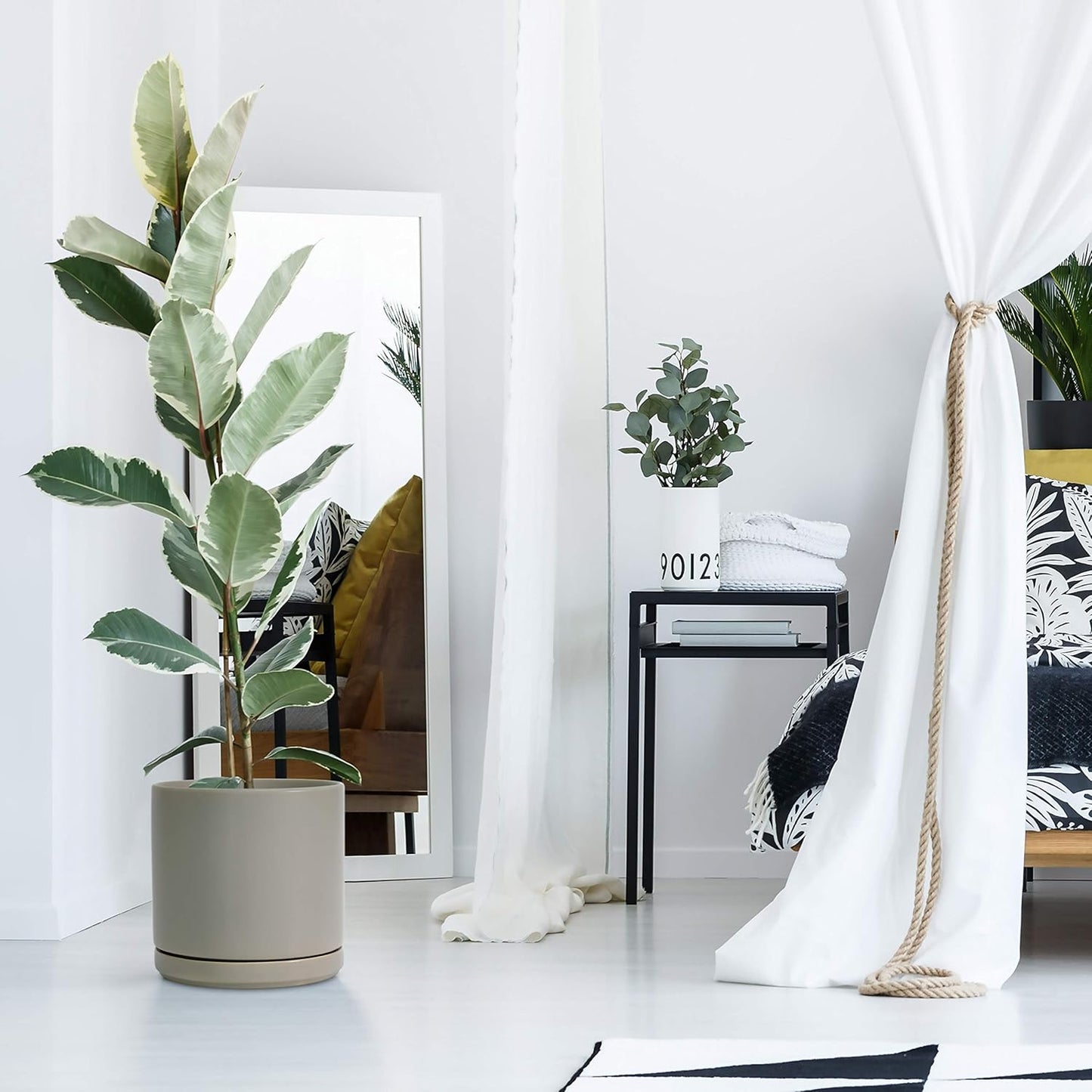 D'vine Dev Set of 2 Plants Pots, 10 Inch Ceramic Planter Pot for Plants with Drainage Hole and Saucer, Speckled Grey, 94-V-E-3