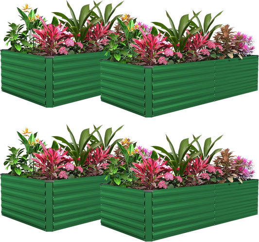 FOOWIN 4pcs 8x4x2ft Galvanized Raised Garden Bed, Planter Raised Garden Boxes Outdoor, Large Metal Raised Beds for Gardening, Garden Bed for Vegetables, Flowers, Herb,478 Gallon Capacity, Green
