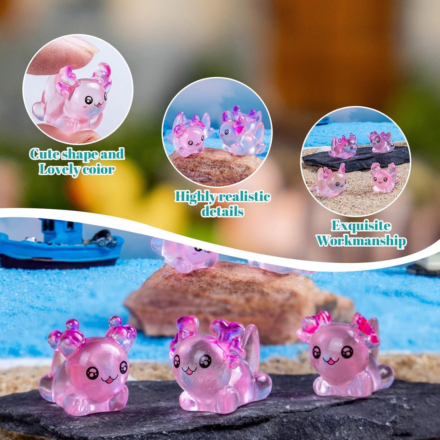 80 Pcs Mini Resin Axolotl with Coral Variety Tiny Animals Figures Miniature Little Small Salamander Figurines Bulk for Micro Fairy Garden Landscape Accessories Hide Crafts Decor