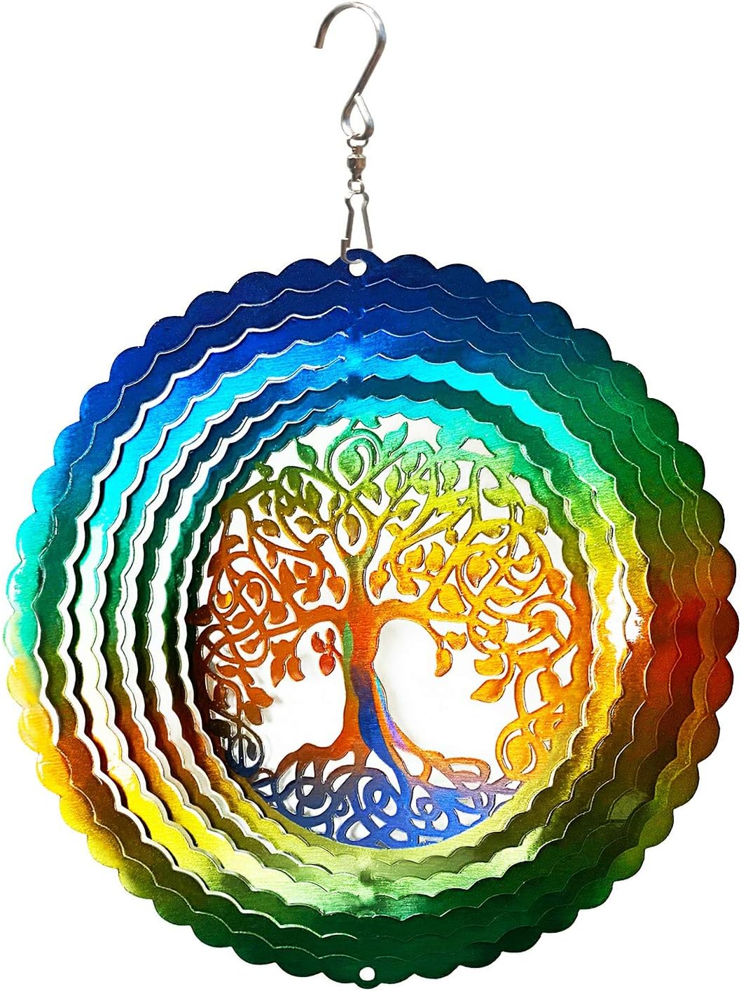 FONMY Stainless Steel Wind Spinner Worth Gift Indoor Outdoor Garden Decoration Crafts Ornaments,6 Inch Multi Color Tree of Life Wind Spinners