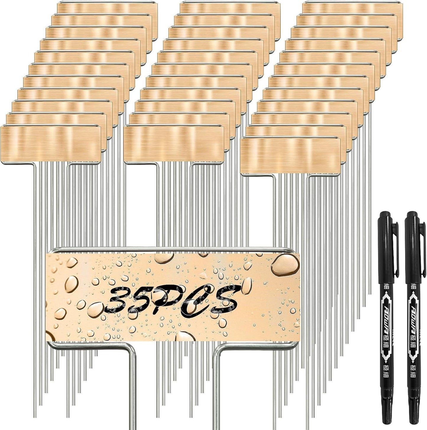 35 Pcs Copper Plant Markers,Metal Plant Label Stakes Marking Protection Seedling Signs Nursery Tags,Comes with 2 Water-Based Pens