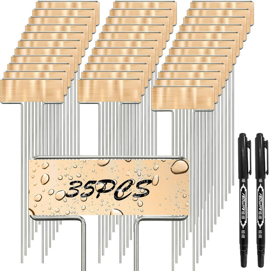 35 Pcs Copper Plant Markers,Metal Plant Label Stakes Marking Protection Seedling Signs Nursery Tags,Comes with 2 Water-Based Pens