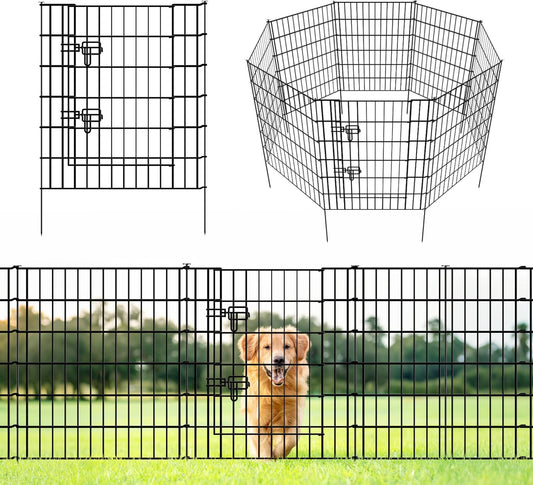 ARIFARO Decorative Garden Fence 4 Panels+1Gate 32in(H) x28in(W) No dig Animal Barrier Fencing,Pet Fence Rustproof Metal Wire Fencing Panel Border for Dog,Rabbits, and Patio(with gate)