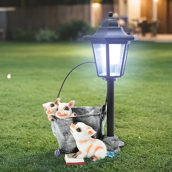 Solar Garden Outdoor Decor Statues Three Little Pigs Reading Books with Light,Outside-Outdoor Decorations Sculptures for Patio Yard Lawn Walkway Ornaments Clearance Gifts for Mom Grandma Birthday