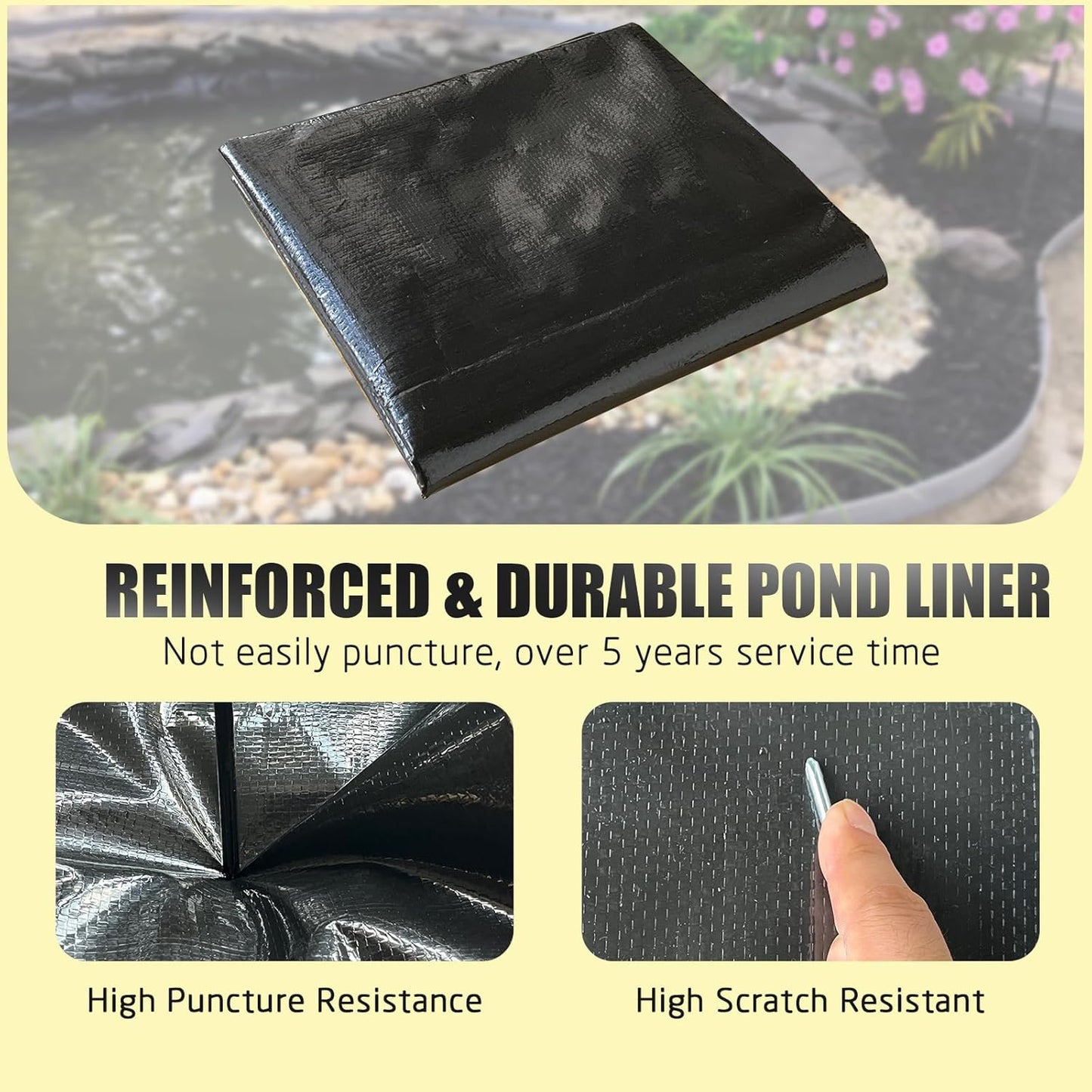 yeezoo 20X20FT Reinforced PE Pond Liner, KOI Pond Liners for Outdoor Ponds, Enhanced 5-Layer Structure Pond Liner for Fish, Duck, Garden Raised Bed and Waterscape Pond(0.82oz/sq ft Thickness)
