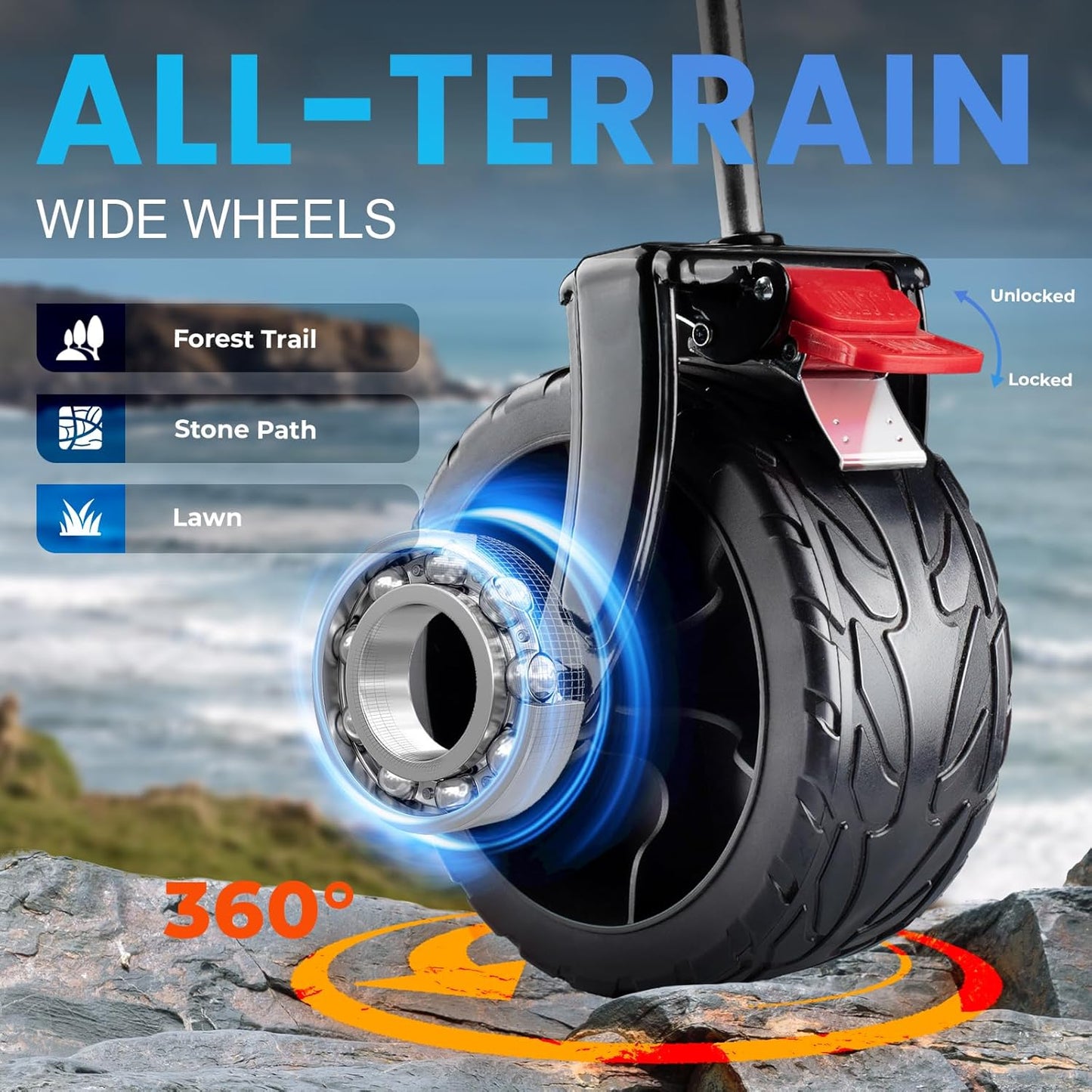 Overmont 400L Foldable Double Decker Wagon - Large Capacity Collapsible Wagon Cart- 47" Extra Long Extender - All-Terrain Big Wheels for Beach Sports Grocery, Support Up to 450lbs