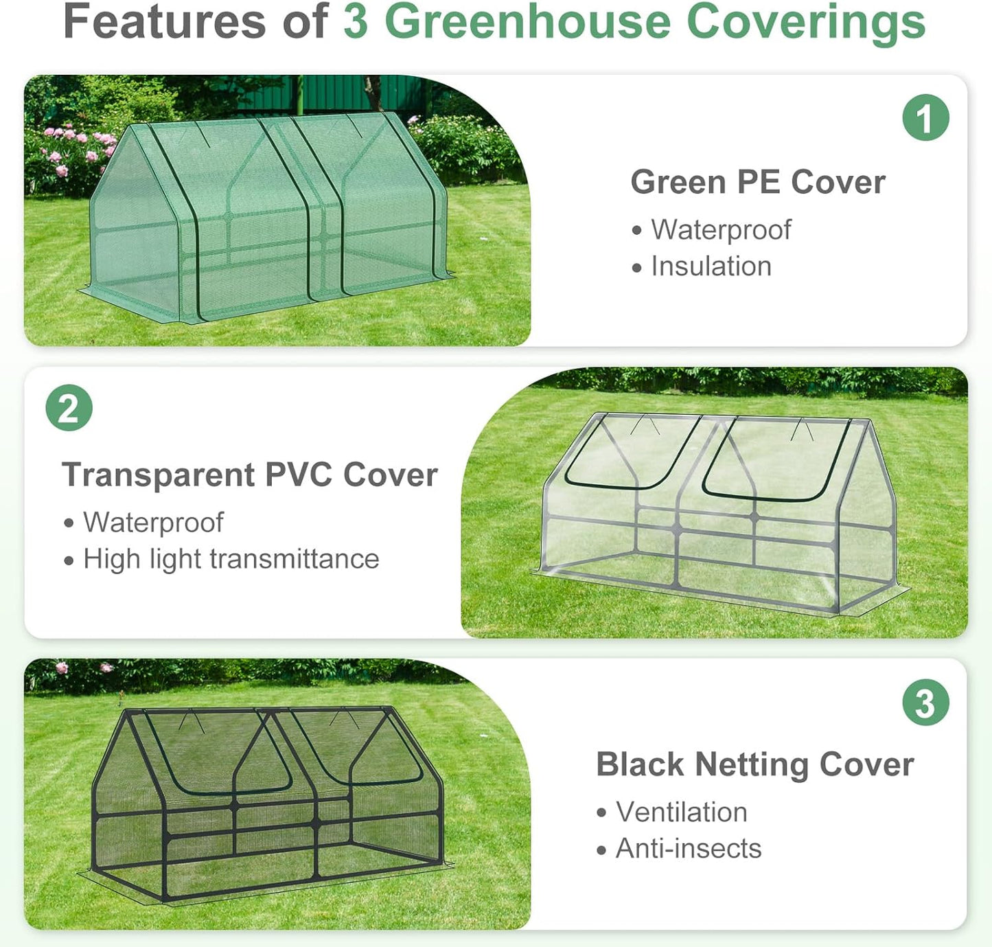 Aoodor 6 x 3 x 3 ft Mini Greenhouse with 2 Zipper Doors, Water-Resistant, UV-Protected for Flowers, Vegetables, and Herbs, Includes 3 Covers