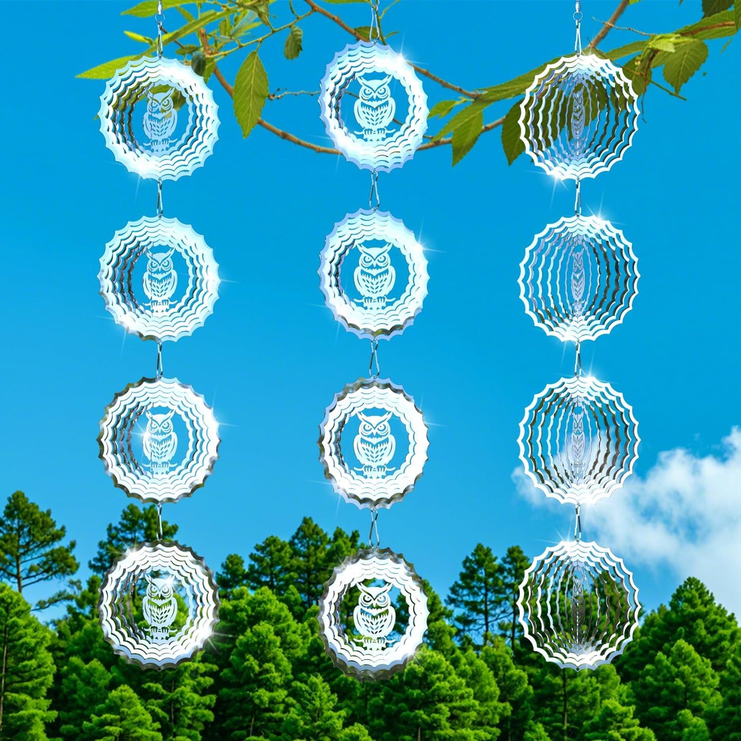 Bird Deterrents for Outside Owl Bird Scare Discs 3D Shiny Helix Wind Spinners, Reflective Bird Reflector & Stainless Steel Outdoor Garden Décor Sculpture Ornaments, Scare Birds Away from Yard Patio