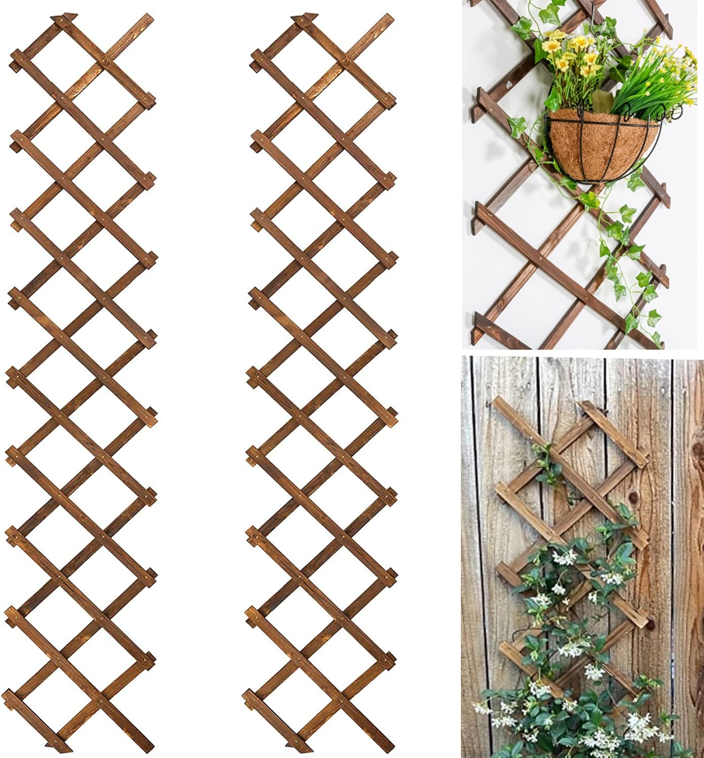 Avalution Extensible Natural Garden Wooden Fence Lattice Frame Plant Support Frame Natural Wooden Lattice Frame for Cucumber Climbing Plant Vines Ivy Rose 75"x11.8" Lattice Fence Panel(2Pack)