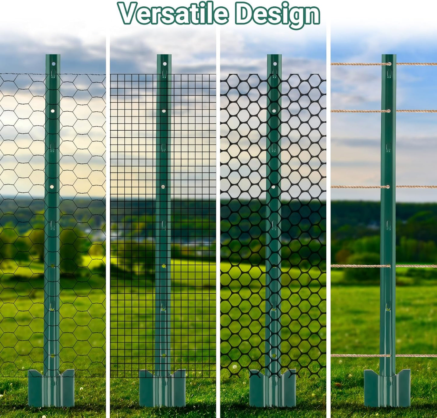 Fence Posts 3 Ft - 8 Pack, Heavy Duty Metal Fence Post, No Dig U Post for Farm, Garden, Orchard and Outdoor Wire Fencing (Green)