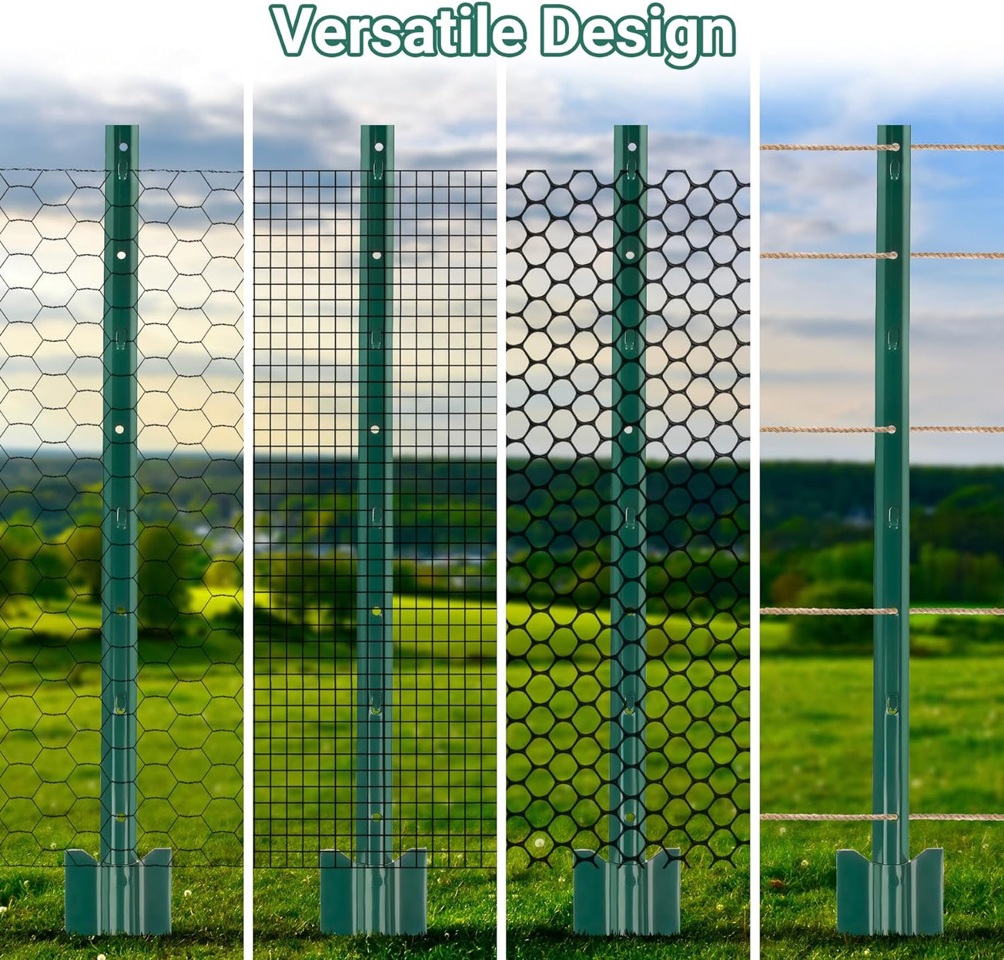 Fence Posts 3 Ft - 16 Pack, Heavy Duty Metal Fence Post, No Dig U Post for Farm, Garden, Orchard and Outdoor Wire Fencing(Green)