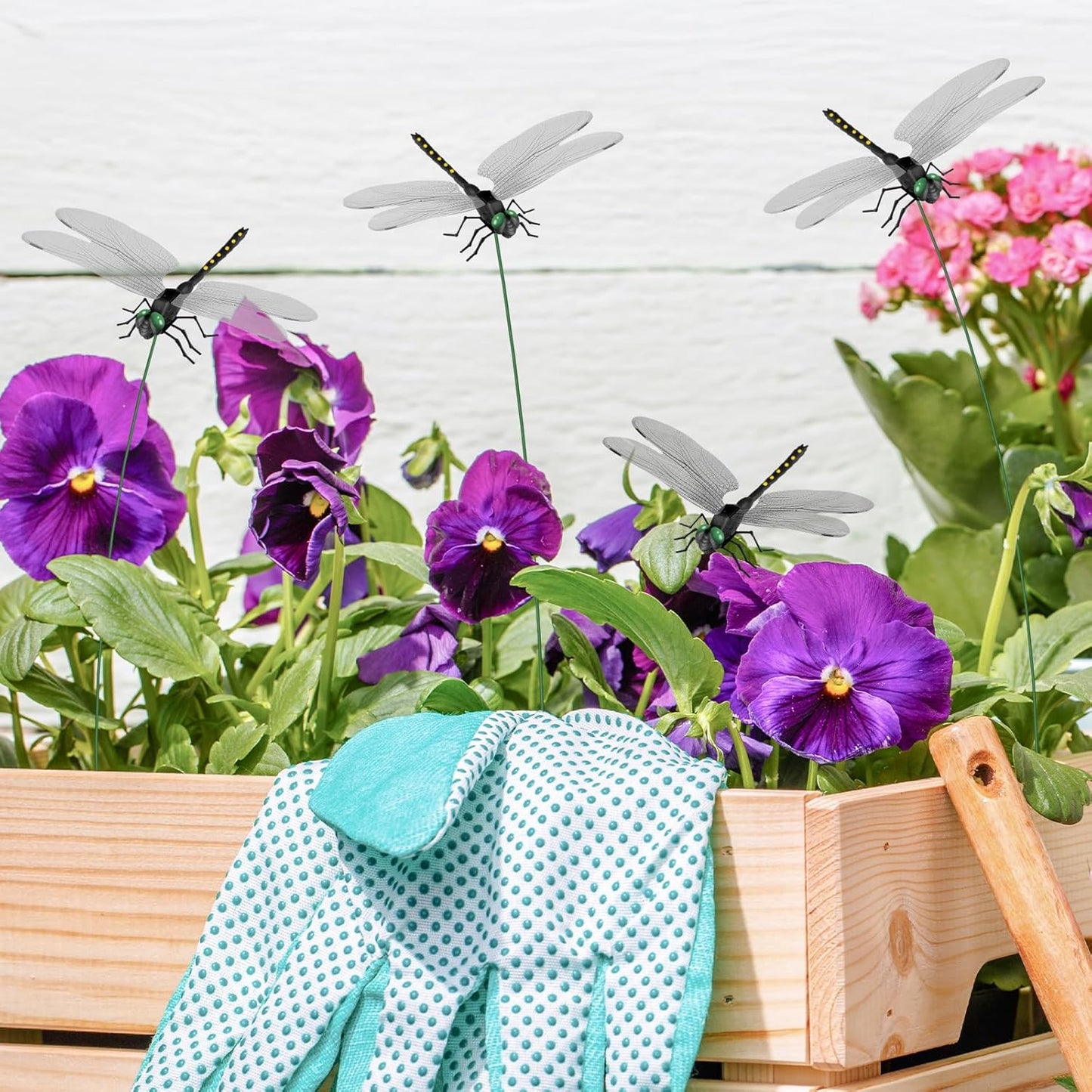 NiHome 12-Pack Large Dragonfly Clip Decoration Set for Garden, Hat, Pet, Indoor & Outdoor Display, Easy Installation Realistic Waterproof PVC Dragonflies (Black)