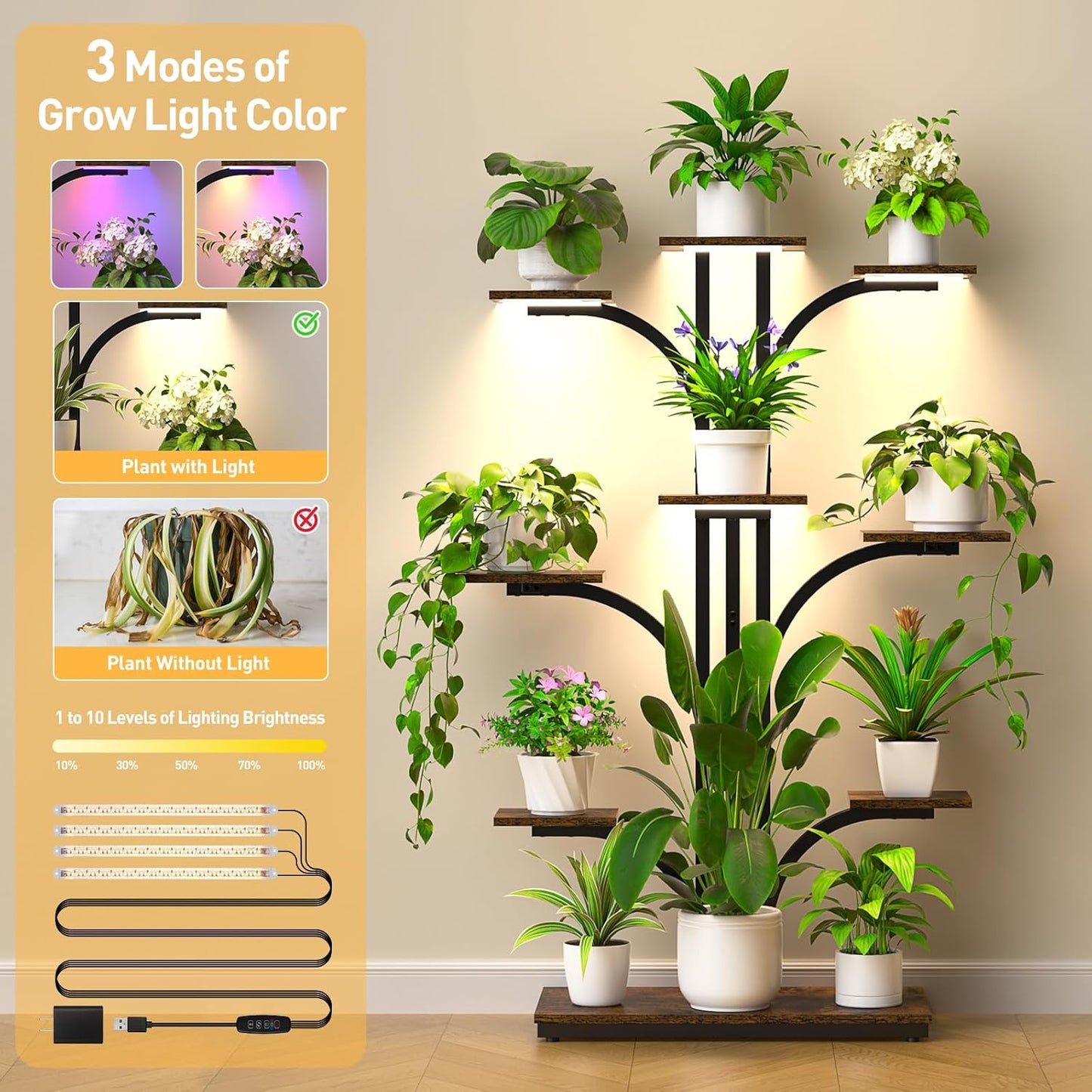 XCSOURCE Plant Stand Indoor with Grow Light, 9-Tiered Plant Shelf Display Rack Holder, Flower Stand for Multiple Plants, Living Room, Garden, Patio