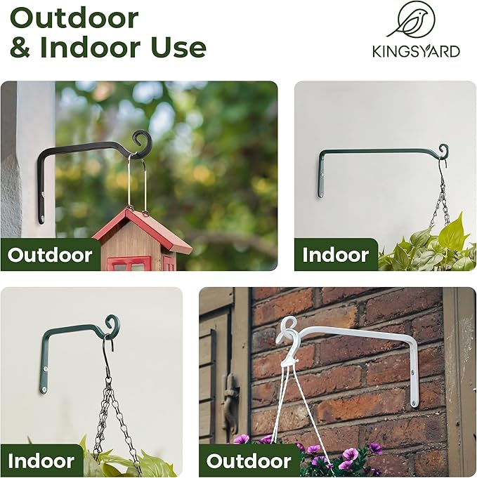 Kingsyard 2-Pack Wall Plant Hanger Outdoor - Heavy Duty Metal Hanging Bracket Hooks for Hanging Plant Bird Feeders Lanterns Wind Chimes Outdoor & Indoor, 15-Inch/Green