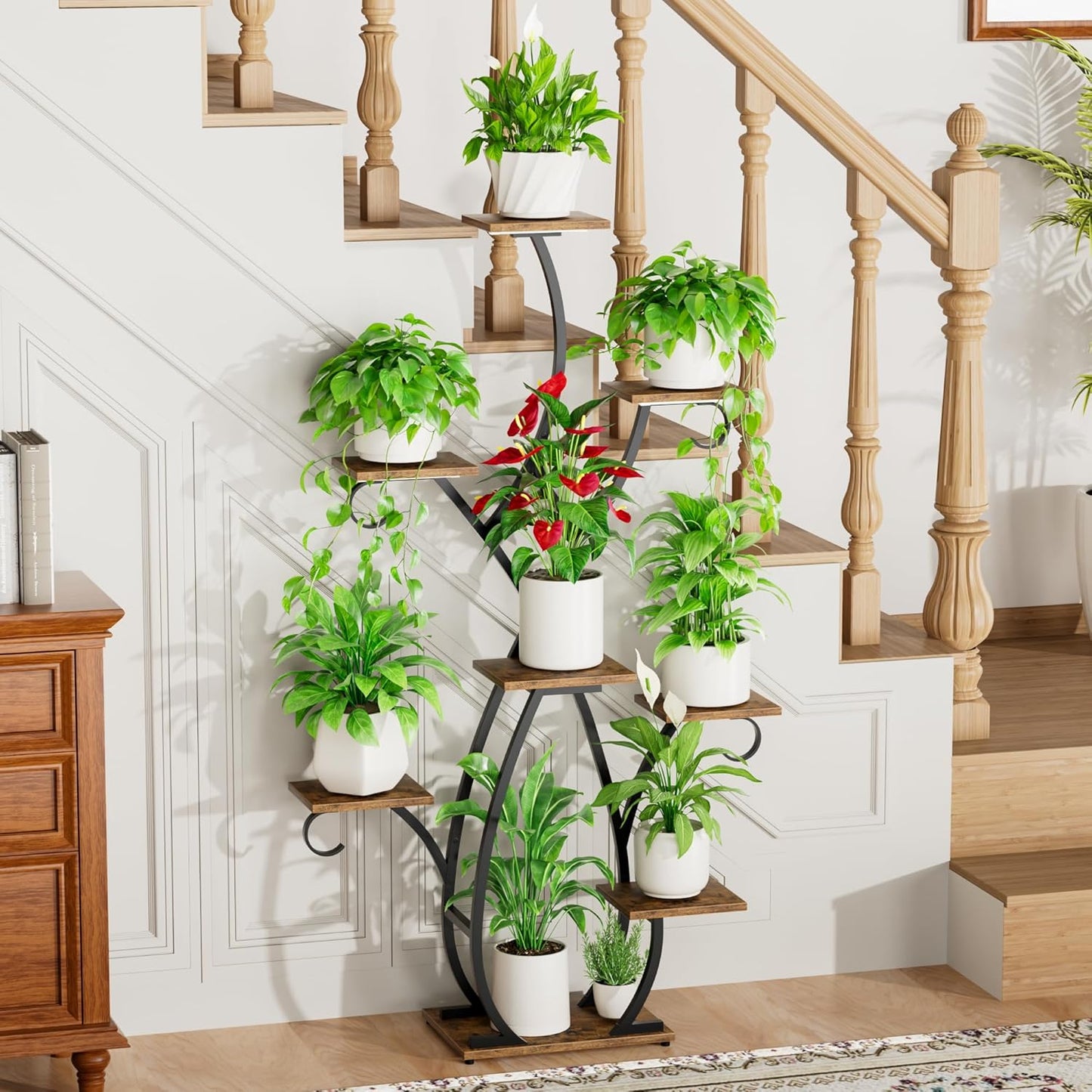 Plant Stand Indoor with Grow Lights - 58" Tall Plant Shelf Indoor, 8 Tiered Corner Lighted Plant Shelves for Indoor Multiple Plants, Metal Flower Stands Display Rack for House, Patio, Black