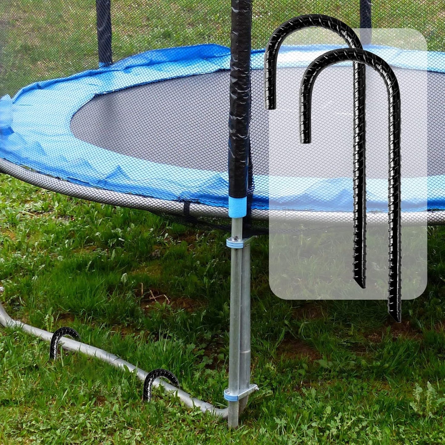 Pack 12 Heavy Duty J Hook Rebar Anchors, Tent Stakes, Steel Ground Anchors, Heavy Duty Garden Stakes for Chain Link Fence (Black)