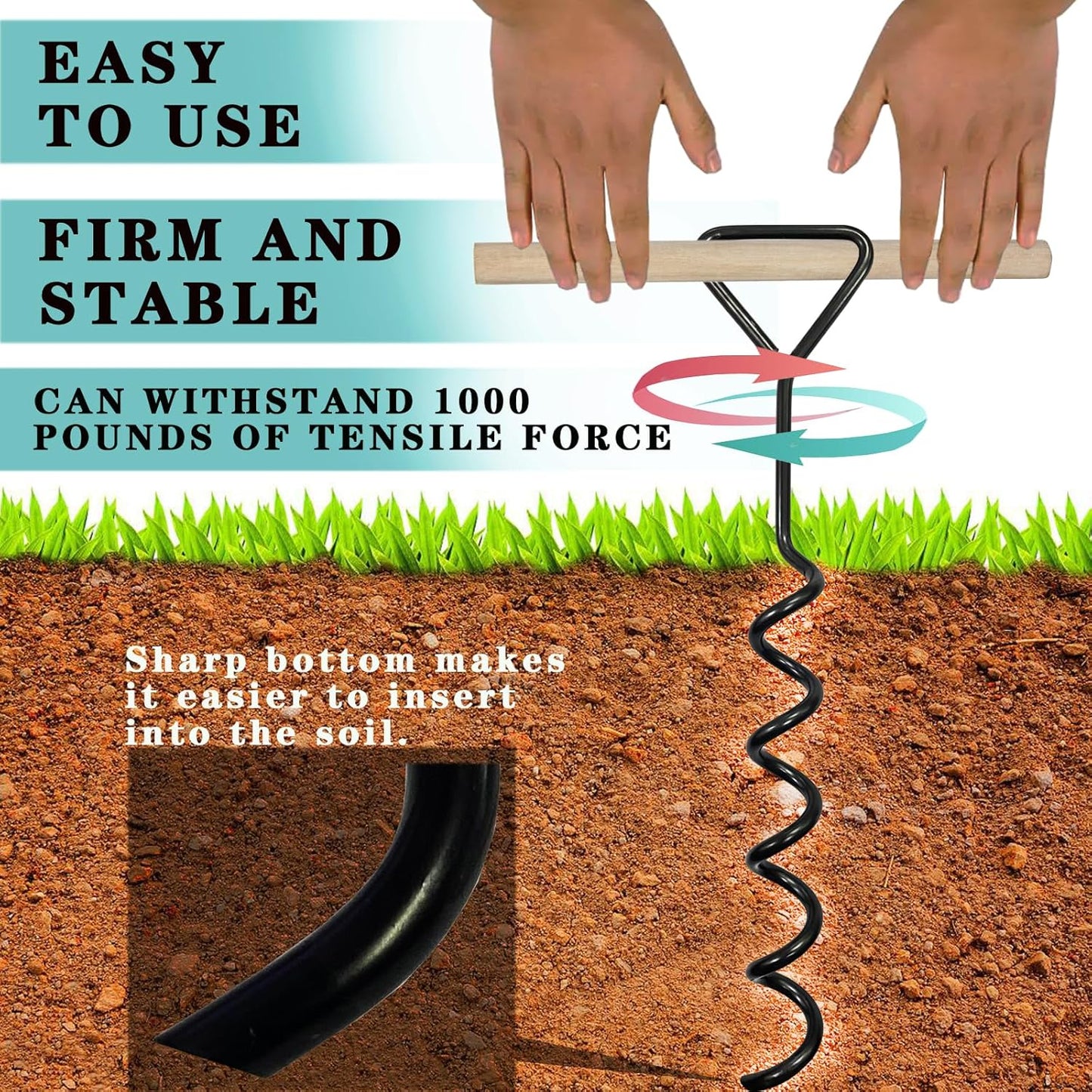 Tree Stake Kits, Tree Stakes and Supports Kits for Hurricane Protection & Bad Weather, Include 3 PCS 15.7" Heavy Duty Spiral Steel Tree Stakes, 3 PCS 15.8" Tree Straps and 3PCS 16.4FT Rope