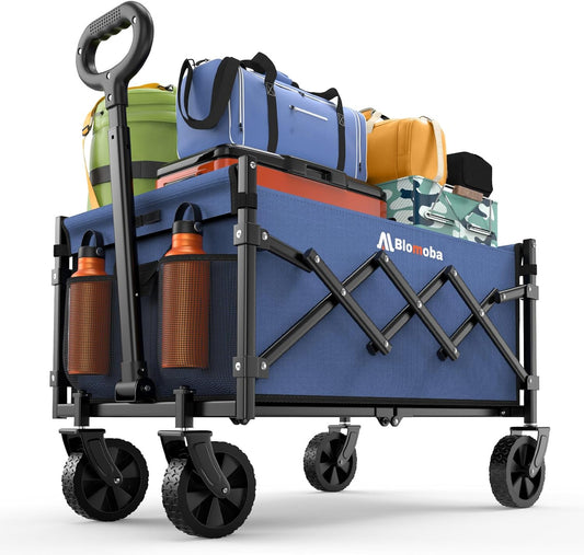 Collapsible Wagon with Wheels, 220 lbs Wagons Carts Foldable Wagon Cart with Flexible Handle, Lightweight Portable Folding Utility Grocery Shopping Cart for Grocery Sports Garden Camping, Blue