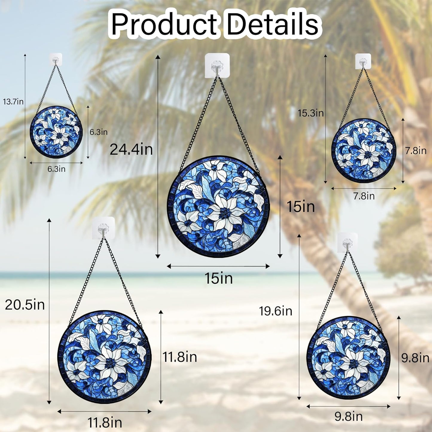 Stained Glass Window Hanging - Blue White Flowers Suncatcher for Doors Garden Patio Boho Style Sun Catchers Decor Christmas Mother's Day Birthday Gifts for Women Men Mom Nana Friend 9.8 in