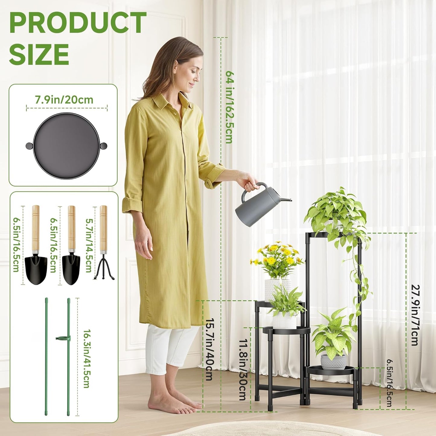 4-Tier Metal Plant Stand, Indoor Outdoor Corner Shelf, Folding Flower Pot Display Rack for Patio, Garden, Living Room