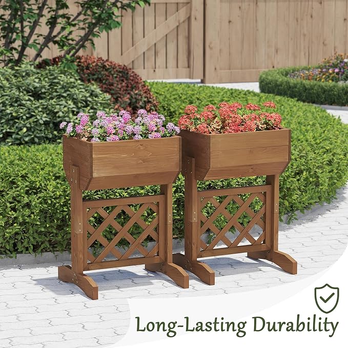 Raised Garden Bed, Standing Vertical Horticulture Planter Box for Backyard, Patio, Balcony, Planter for Flowers Herbs Vegetables for Indoor & Outdoo Decor with Trellis (Brown)