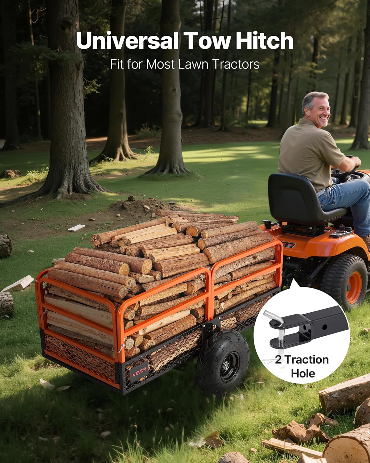 VEVOR 22 Cu.Ft 1600Lbs Steel ATV UTV Trailer Tow Behind Dump Cart, Heavy Duty Pull Behind Utility Dump Trailer for Lawn Mower Trailer Tractor Garden Yard with Removable Rear Panel