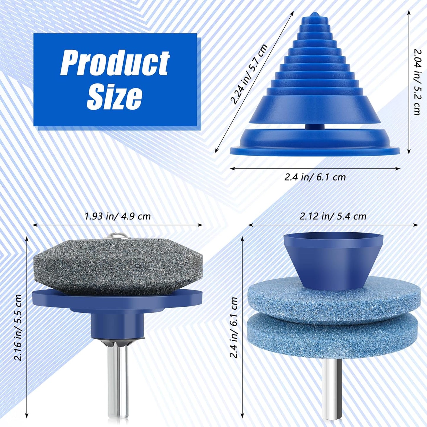 4+1PCS Lawn Mower Blade Sharpener, Universal Lawnmower Blade Sharpener Mower Sharpening Stone with 1PCS Balance Tool for Hand Drill/Power Drill (2 Single Layer + 2 Double Layer)