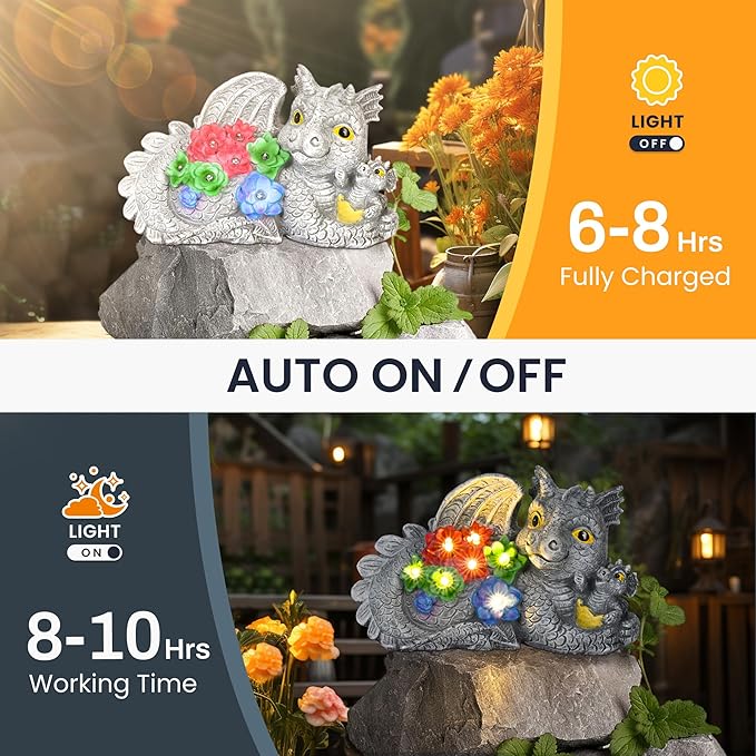 GIGALUMI Solar Garden Statues Dragon Statue Figurine Lights for Outside, Garden Decor Yard Decorations Outdoor for Mom, Women Housewarming Birthday Gifts