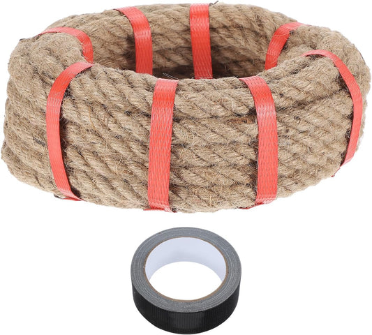 MECCANIXITY Jute Rope 0.5 Inch x 10ft, Thick Twine Rope Ropes Braided Jute Twine Natural Brown Burlap Cord String Heavy Twisted with Tape for Decorative Crafts Railing Swing Tug of War