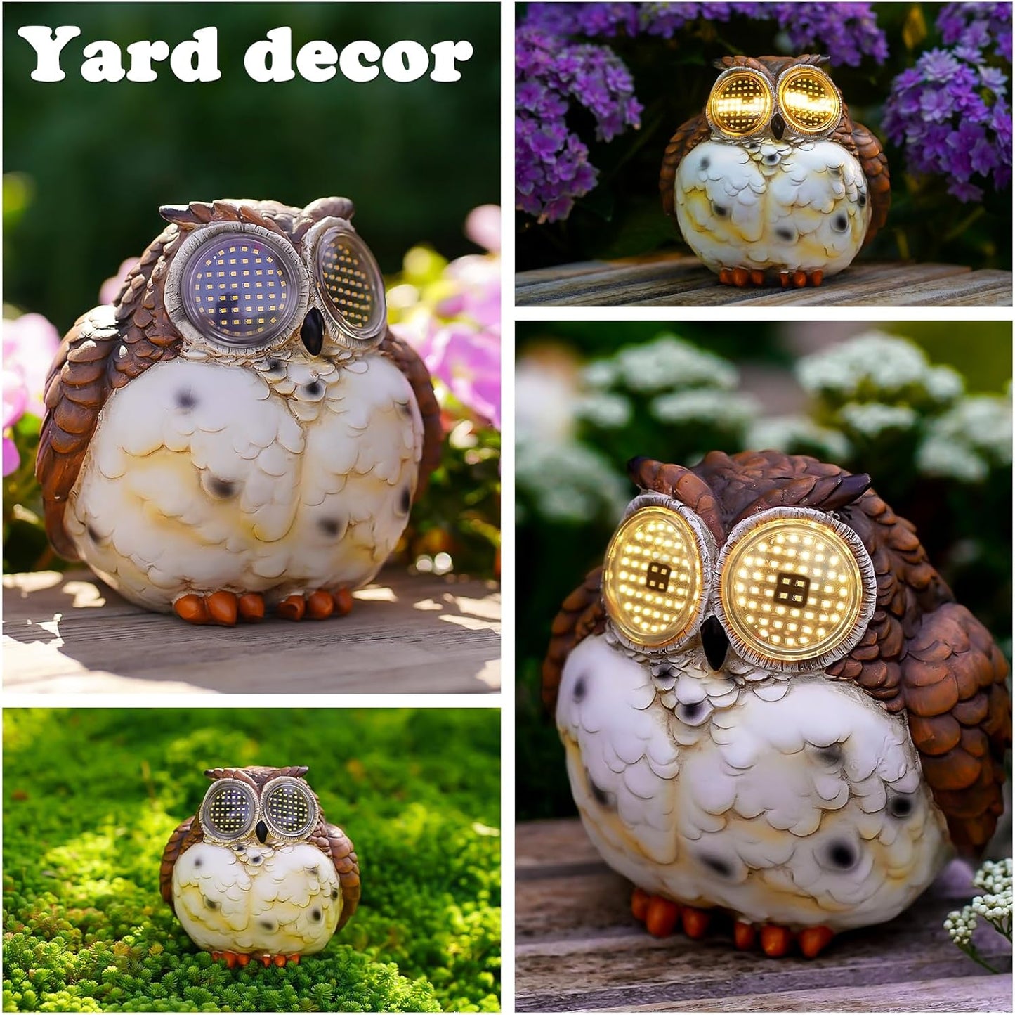 Solar Garden Owl Statue with Moving LED Eyes, Owls Figurine Outdoor Decorations Sculpture for Patio, Yard, Lawn, Porch, Home Ornament, Christmas Housewarming Gifts for Women Mom
