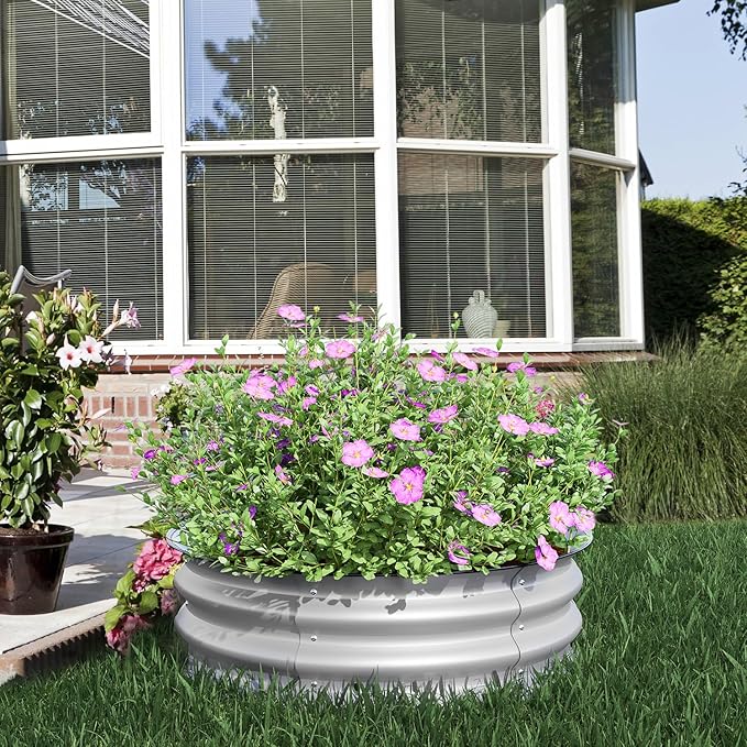 BPS Metal Raised Garden Bed, 2-Pack 2.5FT Diameter Galvanized Planter Raised Garden Boxes for Flower Planters, Vegetables Herb