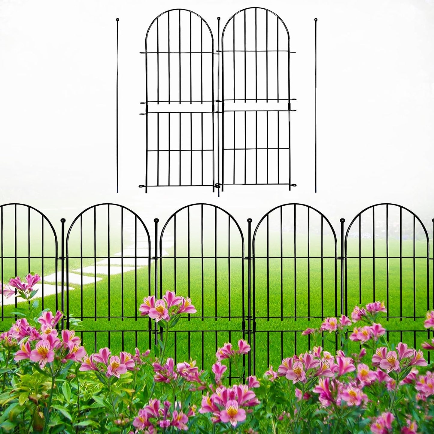 Decorative Garden Fence 31in (H) x10ft (L), 10 Pack No Dig Fence Animal Barrier for Dog, Arched Flower Bed Edging, Wire Border Panel Fencing for Yard Patio Outdoor Decor