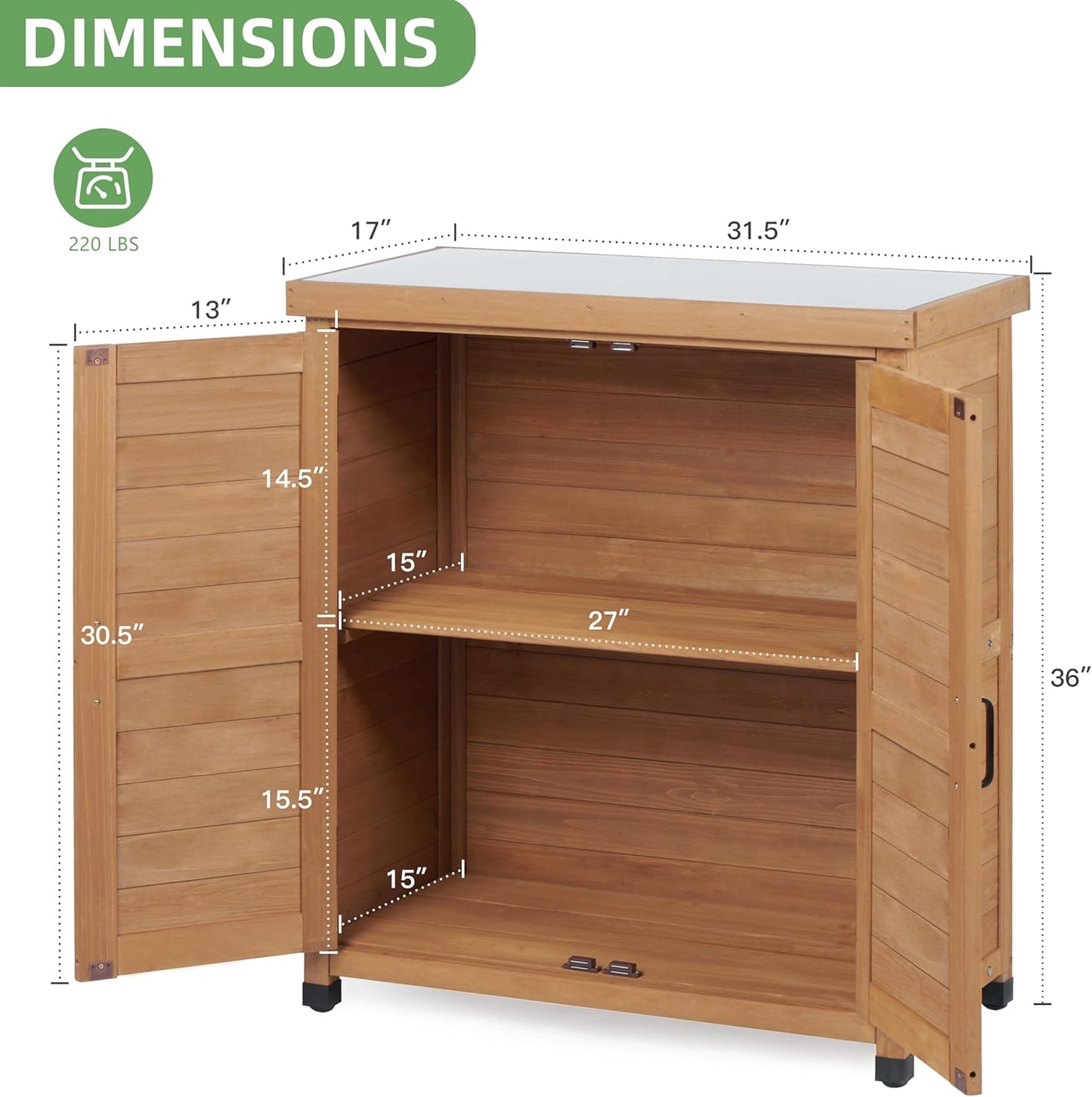 Potting Bench with Storage Cabinet and Metal Table Top for Outdoor Patio, Garden Furniture Wood Workstation