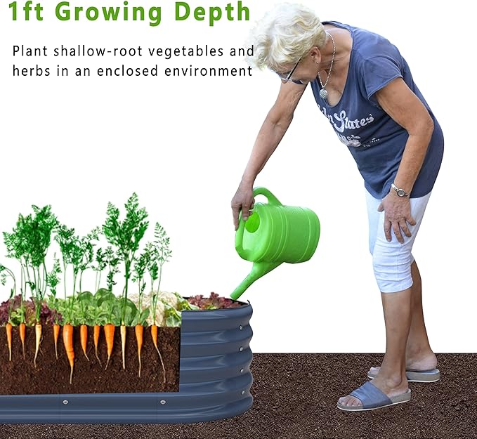 KFN 2PCS 4x1.8x1FT Galvanized Raised Garden Bed,Raised Garden Bed Kit-Oval Metal Vegetable Box,Large Planter Flower Boxes Outdoor,Planting for Vegetables,Flower,Herb,Grey,0.7mm