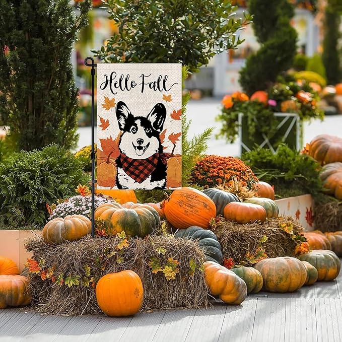 Seasonal Garden Flags Corgi Dog Double Sided Flags Set of 11 Holiday Farmhouse Indoor Outdoor Yard Lawn Christmas Gifts Decorations 12.5x18 Inch