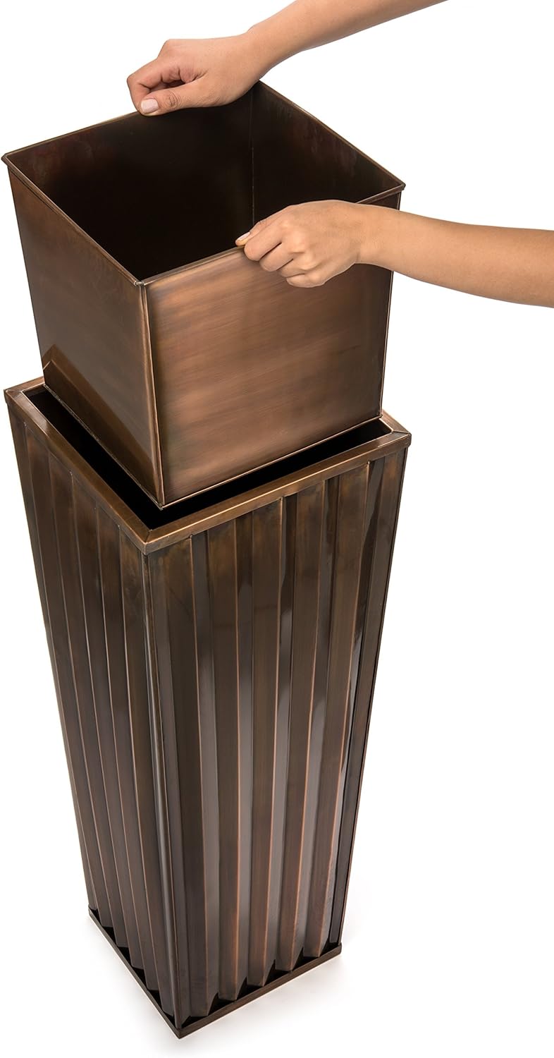 H Potter Tall Outdoor Indoor Planter Patio Deck Flower Ribbed Garden Planters Antique Copper Finish Set of 2
