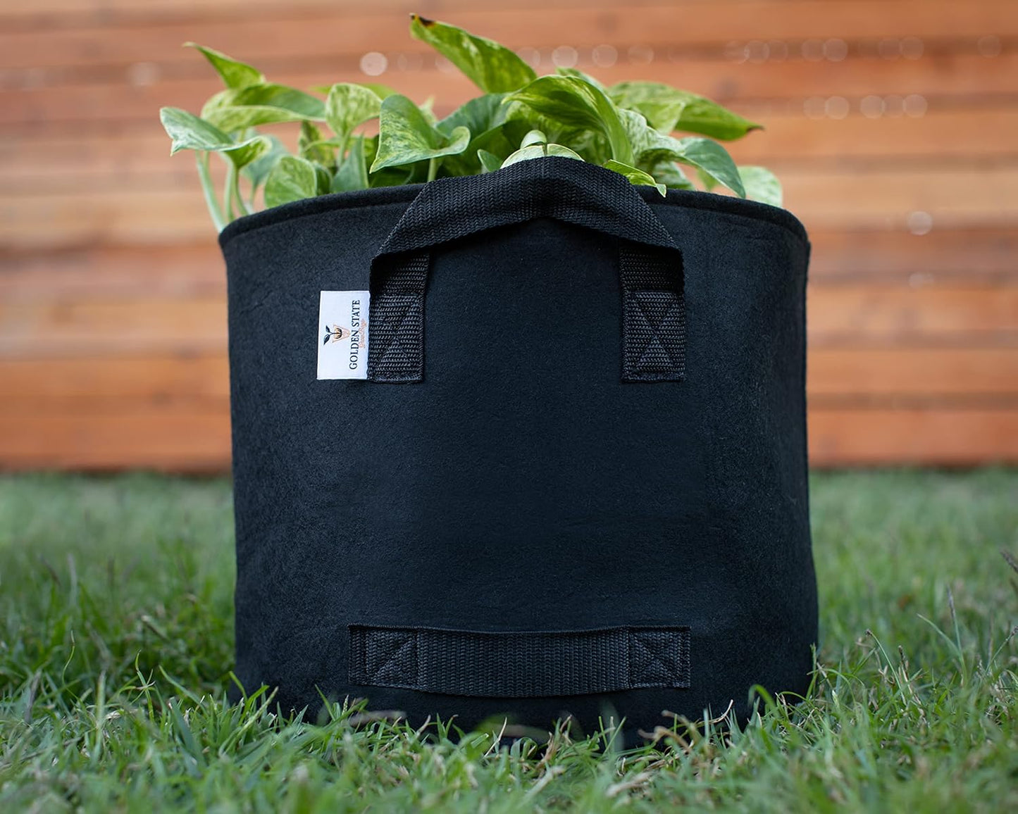 Grow Bags: 5-Pack (Size: 25 Gallon): 300gsm Black Felt Fabric, Biodegradable and eco-Friendly Material. (Handles + Dumping Handles-pat.Pend).